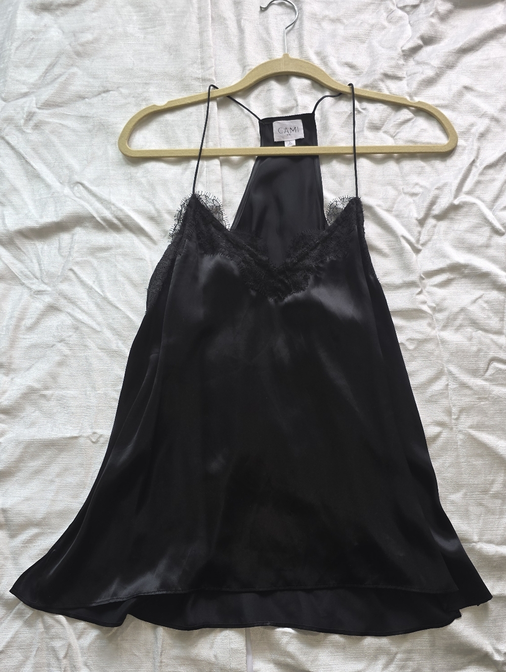 Black 100% Silk Lace Trim Camisole Tank